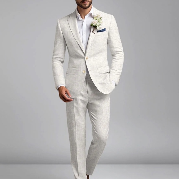 Slim Fit Tropical Beige Pure Linen Suit 40R Jacket 32/32 Pants | StudioSuits - Picture 6 of 16